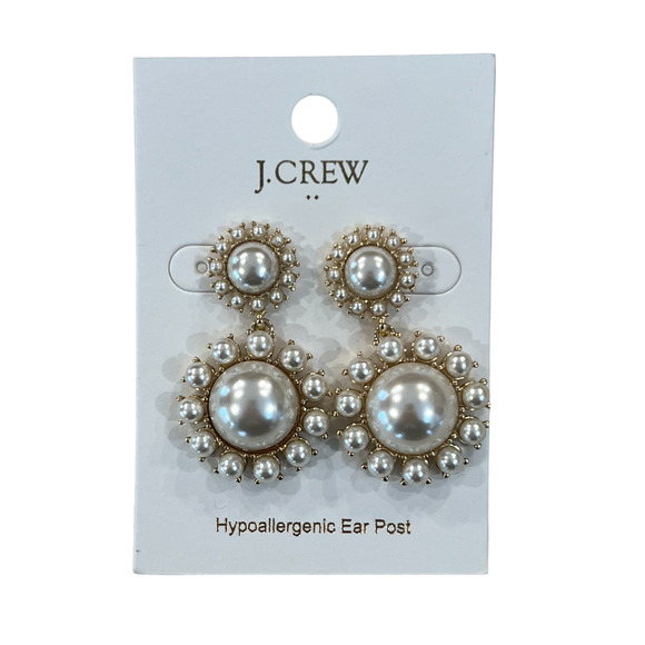 NWT J. Crew Gold Pearl Drop Elegant Earrings - Picture 3 of 6